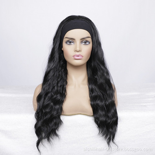 wholesale long water wave headband wig burdundy grey golden black color synhtetic hair headband wigs for black women
